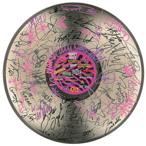 Lot #576  1980s Rock Signed Metallic Record  - Image 1