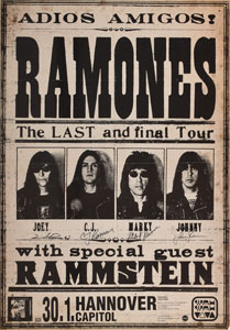 Lot #4217  Ramones 'Adios Amigos' 1996 Signed Poster - Image 1