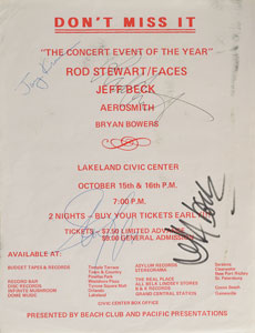 Lot #4161 Jeff Beck, Rod Stewart, Steven Tyler, and Joey Kramer Signed Handbill - Image 1