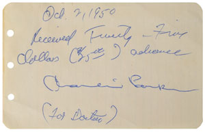 Lot #4066 Charlie Parker Handwritten and Signed Receipt - Image 1