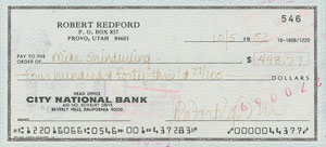 Lot #4366 Paul Newman and Robert Redford Pair of Signed Checks - Image 2