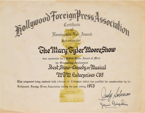 Lot #4414 Mary Tyler Moore Show 1973 Golden Globe Nomination - Image 1