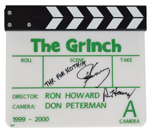 Lot #4461 Ron Howard and Jim Carrey Signed Clapboard for How the Grinch Stole Christmas - Image 1