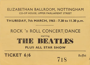 Lot #4014  Beatles 1963 Nottingham Ticket Stub - Image 1