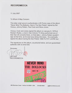 Lot #4214 The Sex Pistols 'Never Mind the Bollocks' Signed Album - Image 3