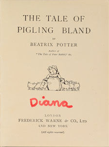 Lot #81  Princess Diana's Personally-Owned Beatrix Potter Pigling Bland Book - Image 1