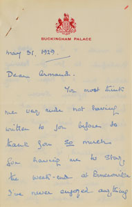 Lot #32 Prince George, Duke of Kent Autograph Letter Signed - Image 1