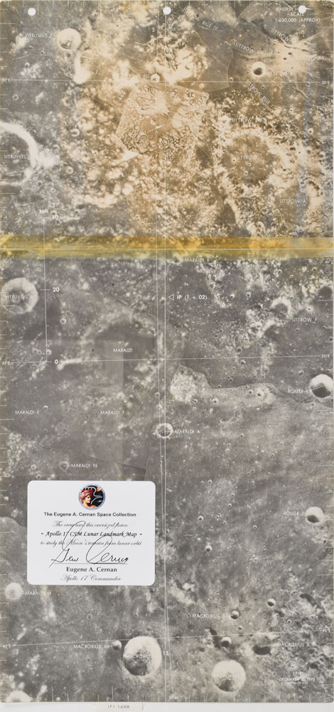 Lot #8446 Geve Cernan's' Apollo 17 Flown Lunar Landmark Map