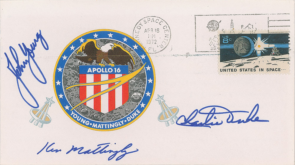 Lot #8424 John Young's Apollo 16 Crew-Signed Insurance Cover