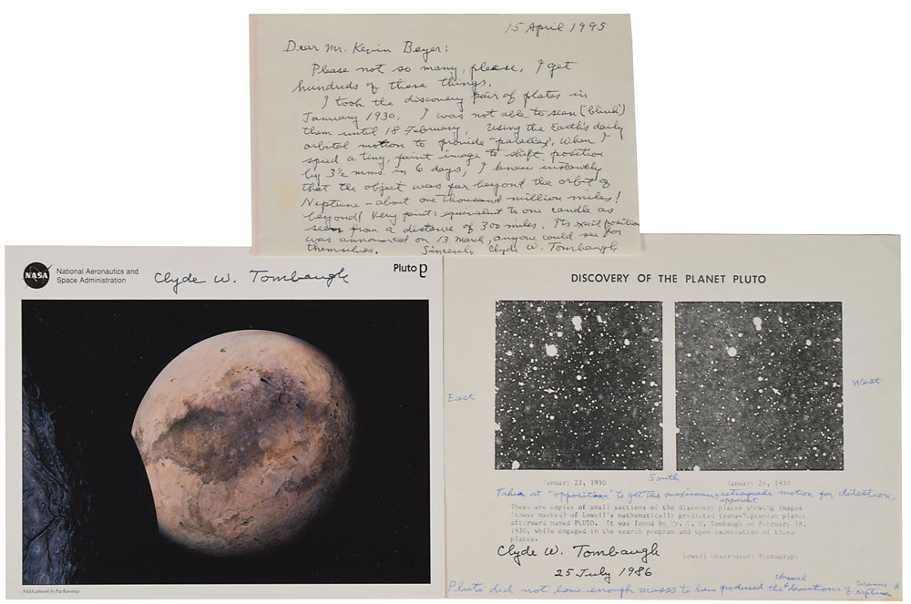 Lot #8539 Clyde Tombaugh Set of (3) Signed Items