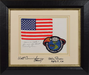 Lot #8304  Apollo 7 Flown Flag Signed by Cunningham and Schirra - Image 1