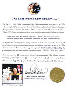 Lot #8432 Gene Cernan 'Last Words Spoken' Signed Manuscript Print - Image 2