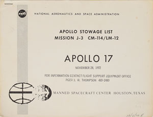 Lot #8098  Apollo 17 Stowage List