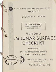 Lot #8100  Apollo 17 LM Lunar Surface Checklist Manual - Image 1