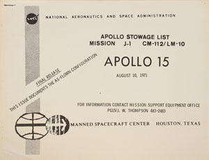 Lot #8079  Apollo 15 Stowage List