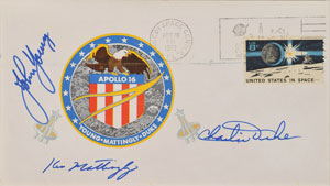 Lot #8414  Apollo 16 Crew-Signed Set of (3) Insurance Covers - Image 1