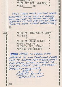 Lot #8419 Charlie Duke's Apollo 16 Lunar Surface-Flown LMS Timeline Checklist  - Image 3