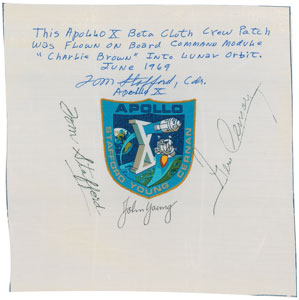 Lot #8314  Apollo 10 Flown and Crew-Signed Beta Cloth Patch - Image 1