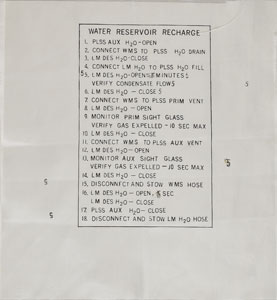 Lot #8083  Apollo 15 PLSS Water Recharge Procedure Beta Cloth Label