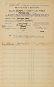 Lot #8 John F. Kennedy 1952 Democratic Party Senate Nomination Paper - Image 1
