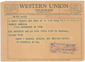 Lot #114 Lee Harvey Oswald 1962 Telegram