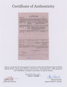 Lot #107 Lee Harvey Oswald’s Personal Copy of His Marine Discharge Orders - Image 3