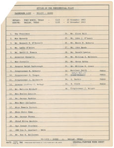Lot #52 John F. Kennedy’s Air Force One Passenger Manifest - Image 5