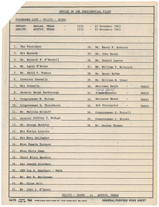 Lot #52 John F. Kennedy’s Air Force One Passenger Manifest - Image 6