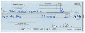 Lot #2223 Leonard Cohen Signed Check - Image 1