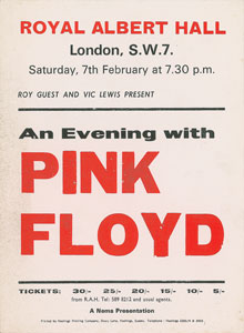 Lot #2164  Pink Floyd 1970 Royal Albert Hall Concert Flyer - Image 1