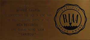 Lot #2285 Elton John 'Caribou' Sales Award Presented to Taupin - Image 2
