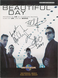 Lot #2448  U2 Signed 'Beautiful Day' Lyric Sheet