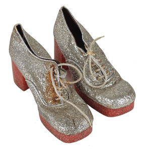 Lot #2341 Brad Delp's Pair of Silver Glitter Platform Shoes - Image 1