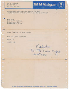 Lot #2346 Brad Delp's Pair of Telegrams from Paul McCartney - Image 1