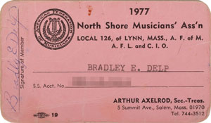 Lot #2356 Brad Delp Signed 1977 North Shore Musician's Association Card - Image 1