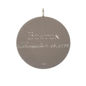 Lot #2340 Brad Delp's Engraved Platinum Boston Pendant - Image 1