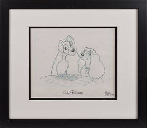 Lot #580 Lady and the Tramp souvenir sketch by Paul Carlson from Lady and the Tramp - Image 1