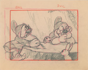 Lot #776 Bashful and Doc production storyboard drawing from Snow White and the Seven Dwarfs - Image 1