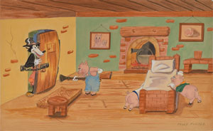 Lot #792 Three Pigs and Big Bad Wolf concept production painting from The Practical Pig - Image 1