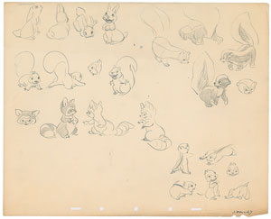 Lot #777 Animals preliminary model sheet production drawing from Snow White and the Seven Dwarfs - Image 1