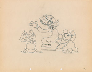 Lot #773 Mickey Mouse, Donald Duck, and Goofy production drawing from Mickey's Service Station - Image 1