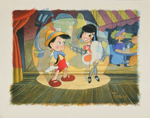 Lot #879 Pinocchio and Can Can Dancer Marionette giclee by Toby Bluth - Image 1