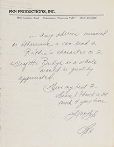 Lot #6195  Graffiti Bridge First Draft and Prince Handwritten Note for Forwarding To Madonna - Image 3