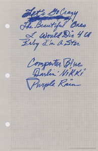 Lot #6021  Prince's Purple Rain Nine-Page Handwritten Musical Enhancement Notes