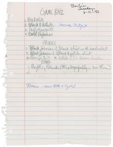 Lot #6203  Prince 1990 Berlin Handwritten Wardrobe Notes