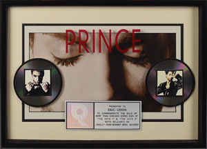 Lot #6213  Prince 'The Hits 1 & 2' Platinum Sales Award