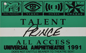 Lot #6211  Prince's 1991 MTV Video Music Awards All Access Pass