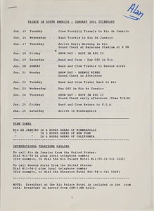 Lot #6210 ` Prince 1991 South America Tour Itinerary