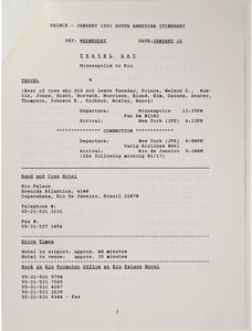 Lot #6210 ` Prince 1991 South America Tour Itinerary - Image 3
