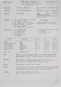 Lot #6121  Prince Under the Cherry Moon Call Sheet